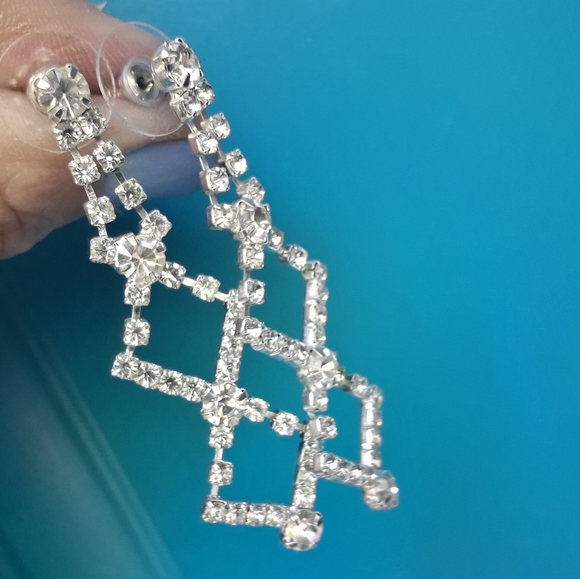 NWT Diamond Earrings CZ Chandelier Drop Art Deco - Picture 6 of 15